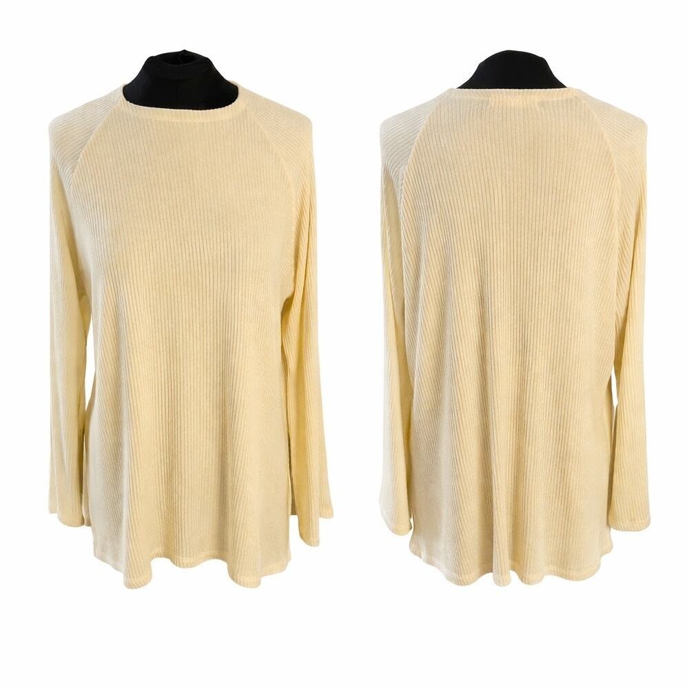 hdywt Cream Ribbed Tencel Lyocell Raglan Long Sleeve Top XS Made in USA